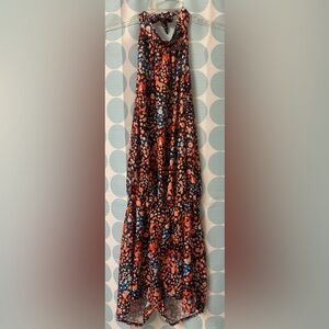 Lightweight colorful halter backless dress, Multi-Color, Size Large